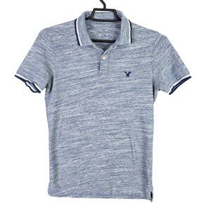 Mens American Eagle Heather Blue Polo Shirt Short Sleeve Cotton Blend Size S
